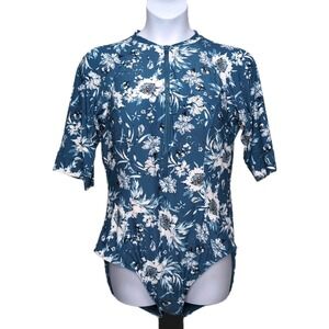 Artesands Sunsafe One Piece Swimsuit Plus Size 20‎ Blue Floral Elbow Sleeves UPF